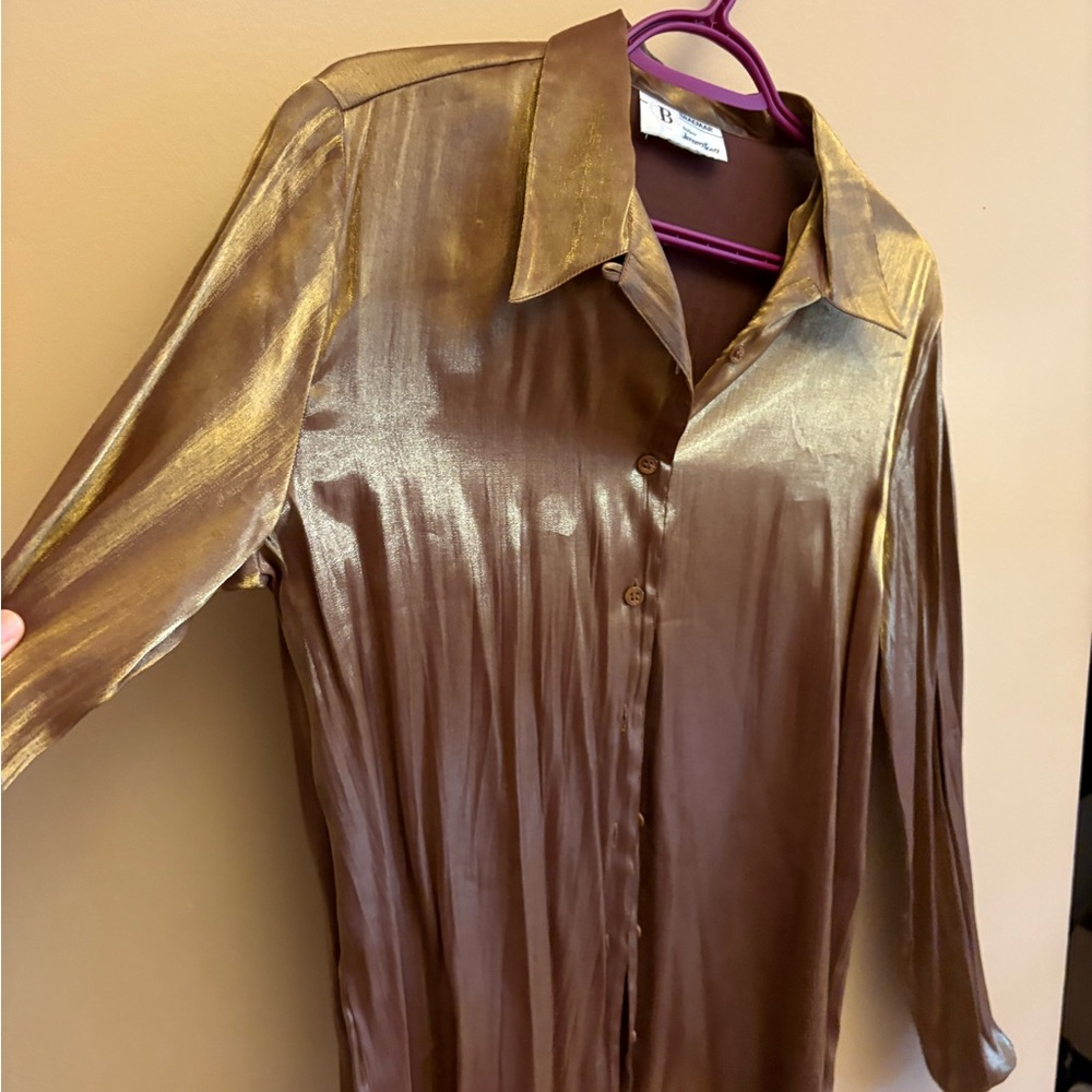 Vintage- luxury Gold and Brown Button-Up Shirt